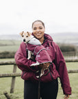 EQUIDRY women's waterproof short blouson style horse riding jacket in plum/plum