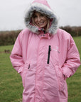 EQUIDRY Evolution Lux Women's Warm Waterproof Winter Horse Riding Coat Thick Fleece Lining with Faux Fur Trim Hood penelope pink hood up