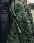 EQUIDRY | Parka | Women's | Black Forest Green - waterproof riding and leisure coat with padded inner detachable faux fur trim adjustable waist bungee