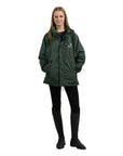 EQUIDRY women's waterproof short blouson style horse riding jacket in black forest green studio relaxed fit