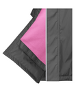 EQUIDRY waterproof horse riding raincoat thin fleece pro ride reflective charcoal/pale pink leg straps