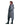EQUIDRY women's long waterproof horse riding coat in Charcoal/Pale Pink side view showing storm skirts and side zips 