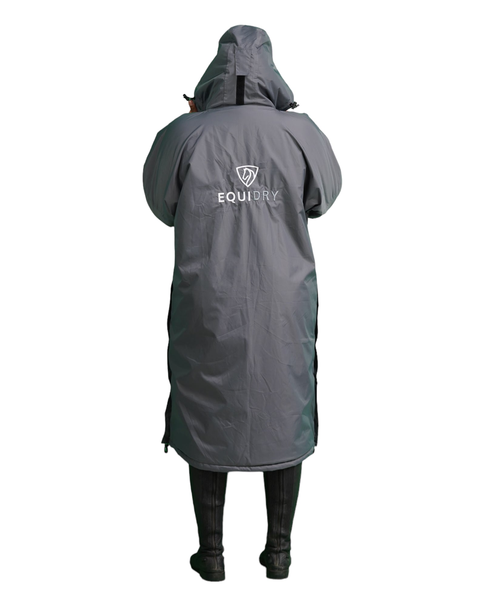 Evolution Pro men's Warm Waterproof Horse Riding Coat Thick Fleece Lining Stowaway Hood in charcoal/grey