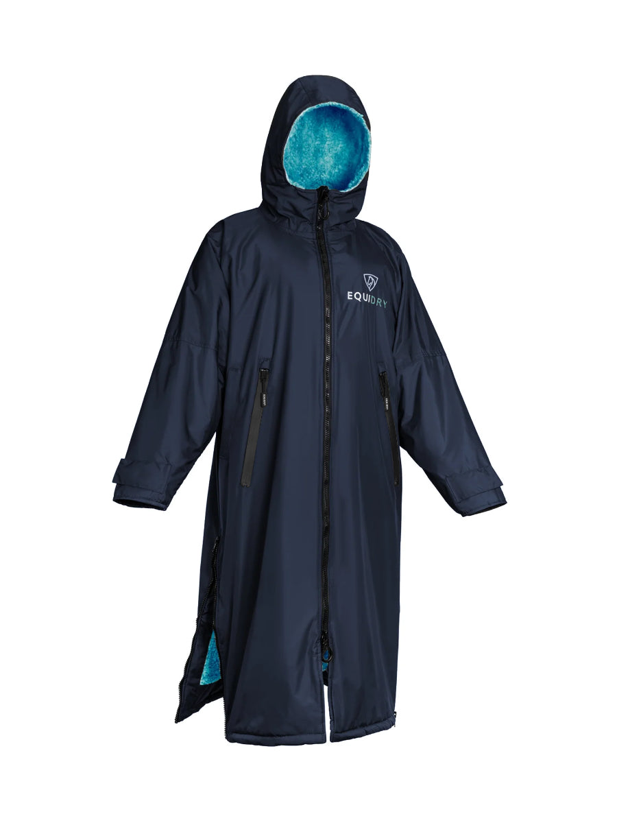 EQUIDRY waterproof horse riding raincoat All Rounder Original thick fleece Women's Navy/Turquoise 