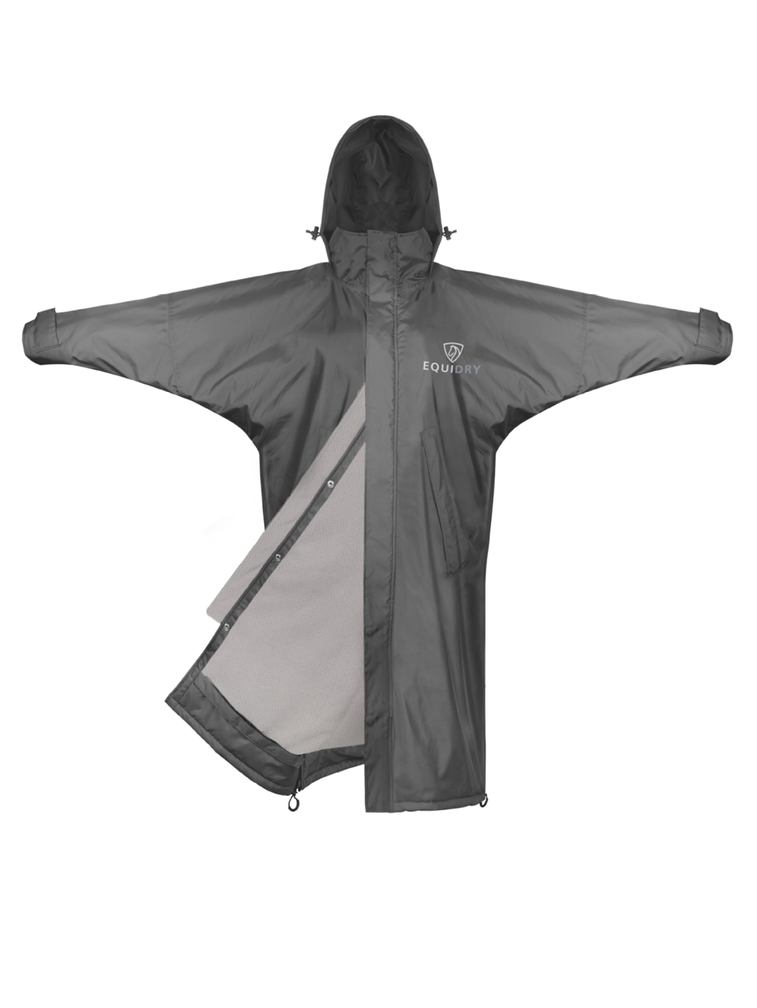 EQUIDRY women's mesh lining long waterproof horse riding coat in charcoal/grey