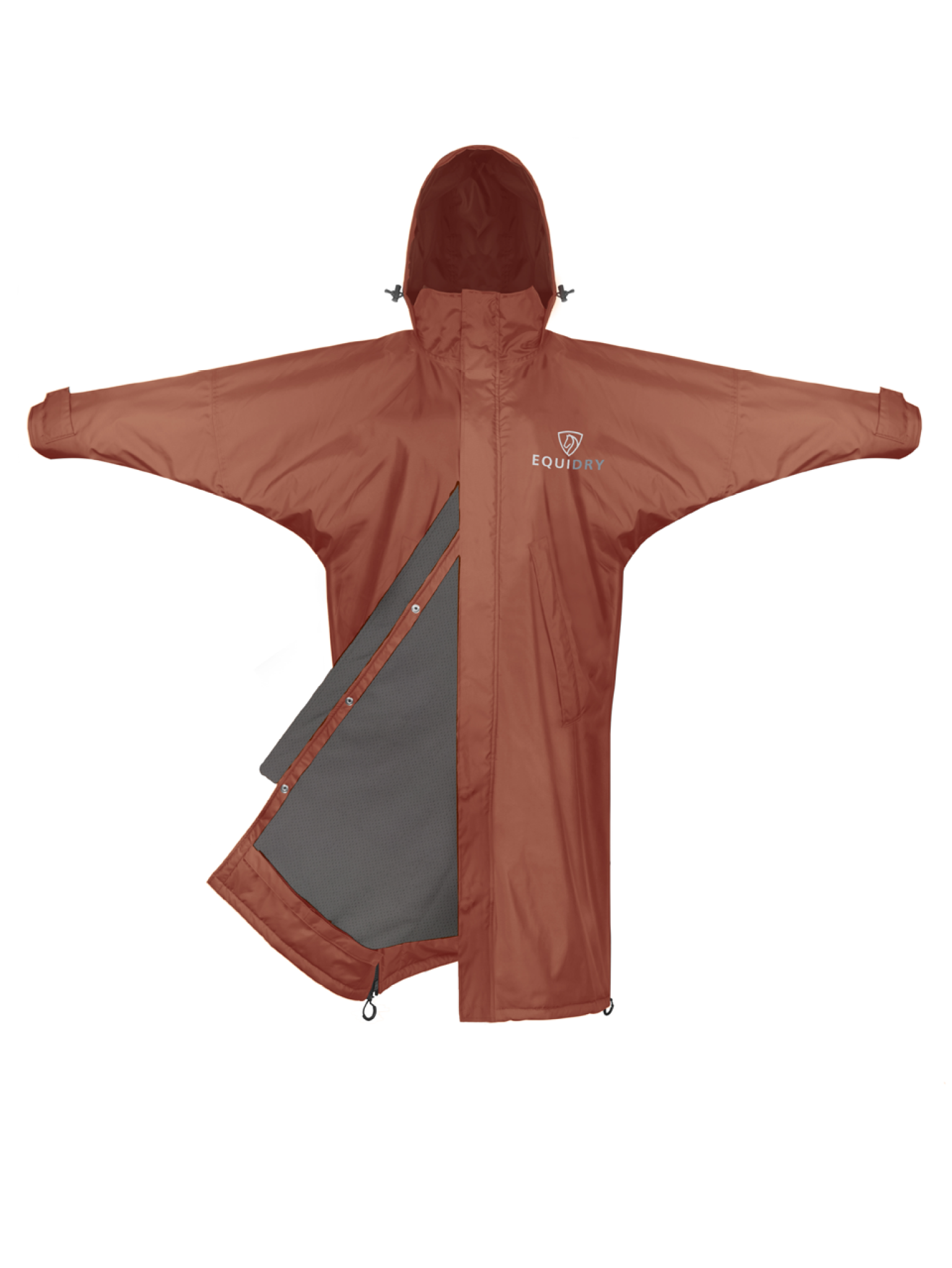 EQUIDRY women's mesh lining long waterproof horse riding coat in chesnut