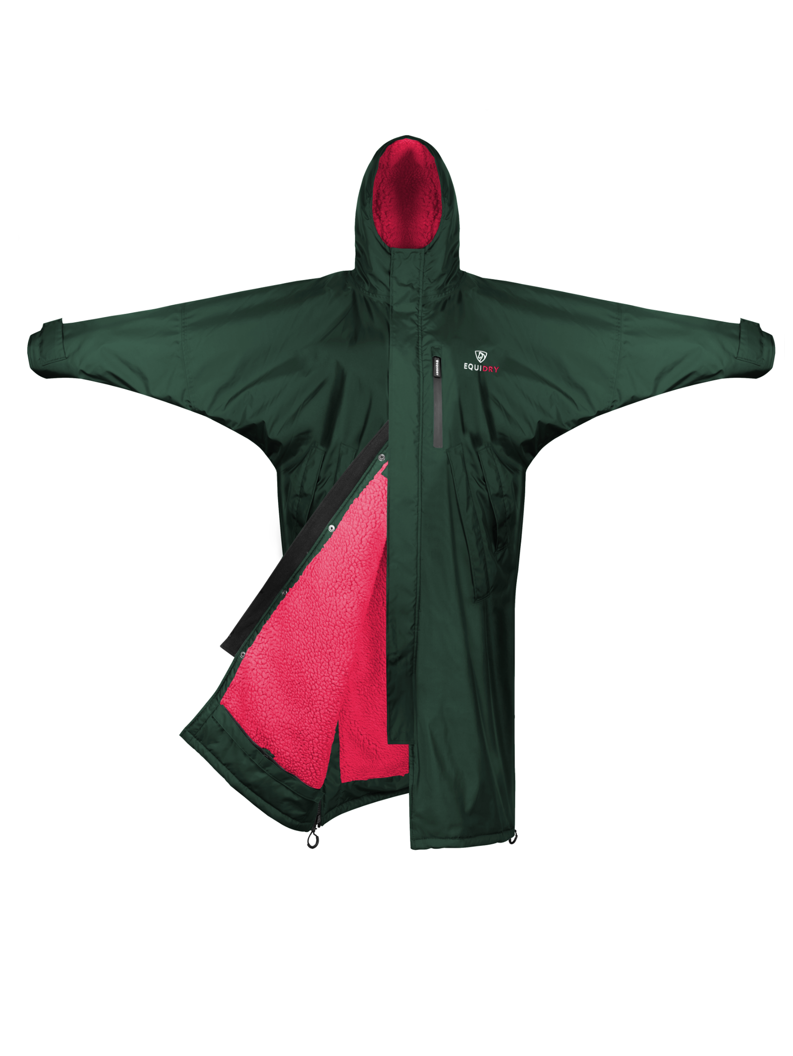 Evolution Children's | Thick Fleece | Fixed Hood  | Black Forest Green/Peacock pink - EQUIDRY