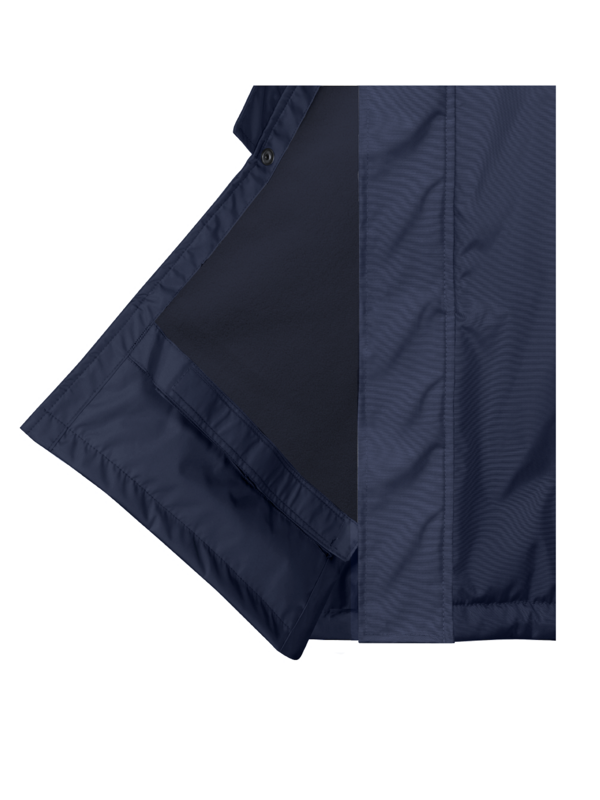 Evolution iD discreet logo Men's Lightweight Waterproof Horse Riding Jacket Thin Fleece Lining Stowaway Hood in navy leg strap