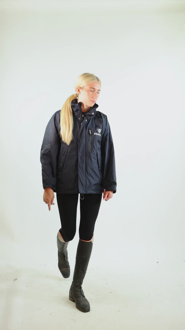 EQUIDRY women's waterproof short blouson style horse riding jacket in navy/navy video