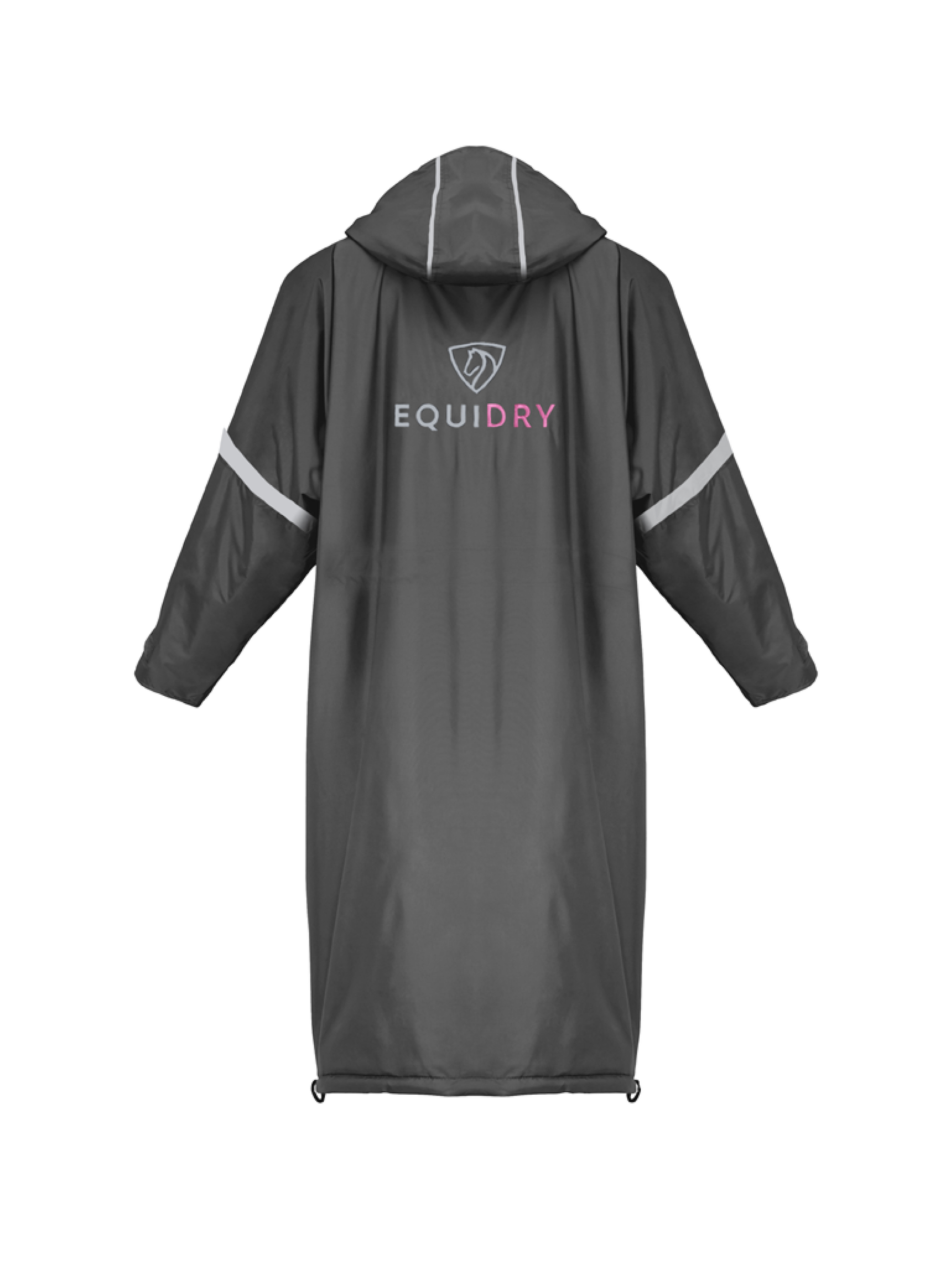 EQUIDRY waterproof horse riding raincoat thin fleece pro ride reflective charcoal/pale pink 