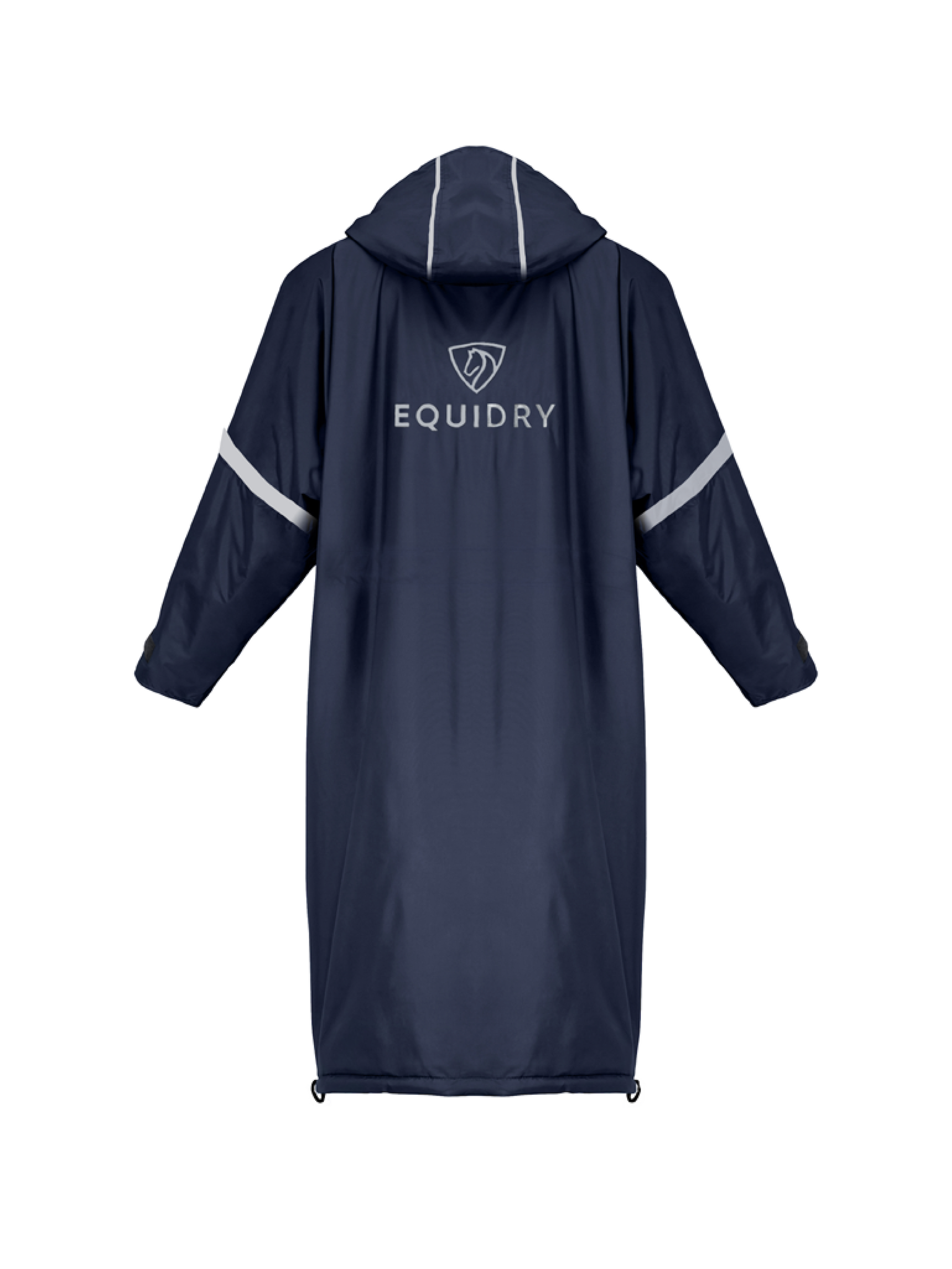 EQUIDRY waterproof horse riding raincoat thin fleece reflective navy back
