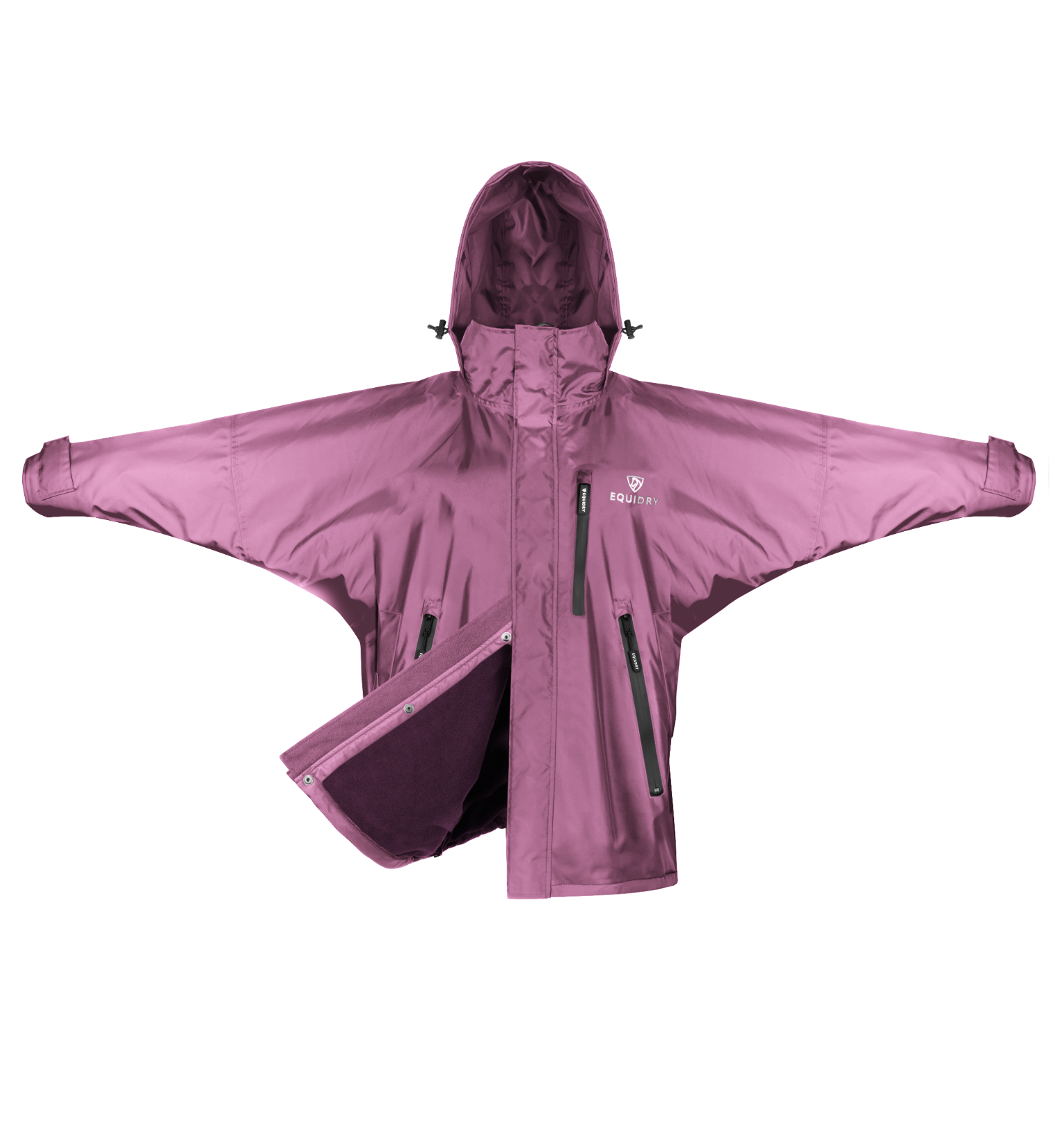 Shortie Child&#39;s Oversized Short Waterproof Riding Jacket Thin Fleece Lining Stowaway Hood in valerian 